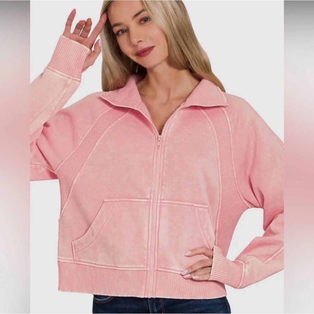 ZENANA | NEW Vintage Pink Full Zip Front Sweatshirt Jacket Women’s Size Medium